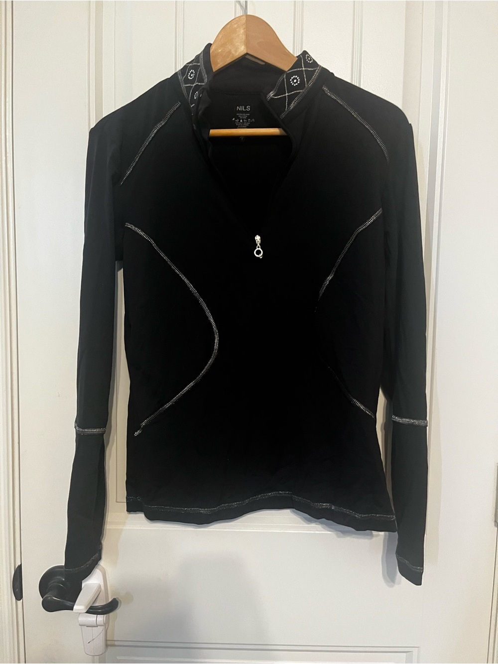 NILS Black Long-Sleeve Half-Zip Athletic Top with Contrast Stitching